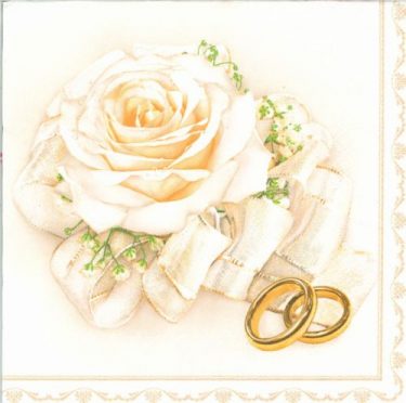 Dekorszalvéta - Wedding Rings & White Rose